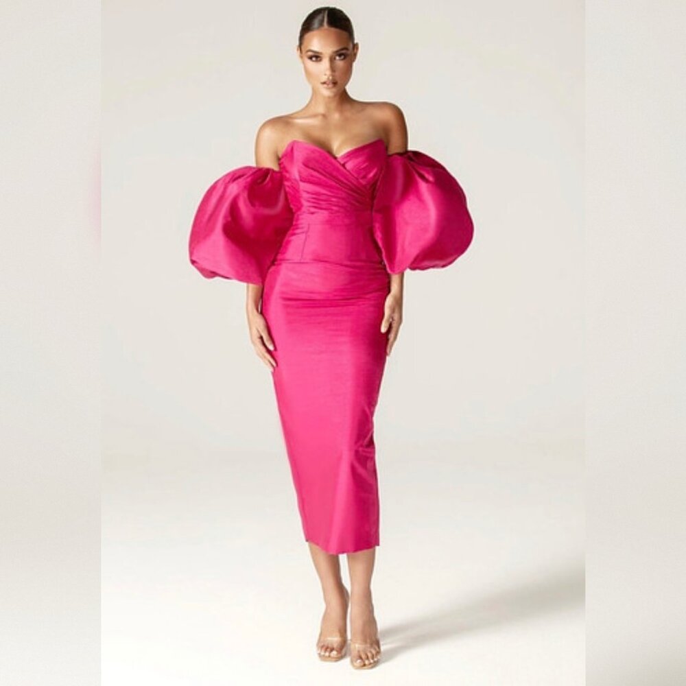 Tiffany Dupioni Puff Sleeve Maxi Dress